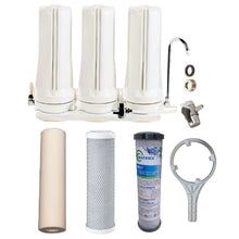 Load image into Gallery viewer, Sentry White triple benchtop mains filtration system town water countertop 3 stage filter spun sediment, 5uM carbon block, Matrikx PB1