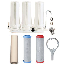 Load image into Gallery viewer, Sentry White triple benchtop mains filtration system town water countertop 3 stage filter spun sediment, heavy metals, fluoride/chloramine