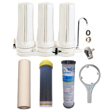 Load image into Gallery viewer, Sentry White triple benchtop mains filtration system town water countertop 3 stage filter spun sediment, KDF media, Matrikx PB1