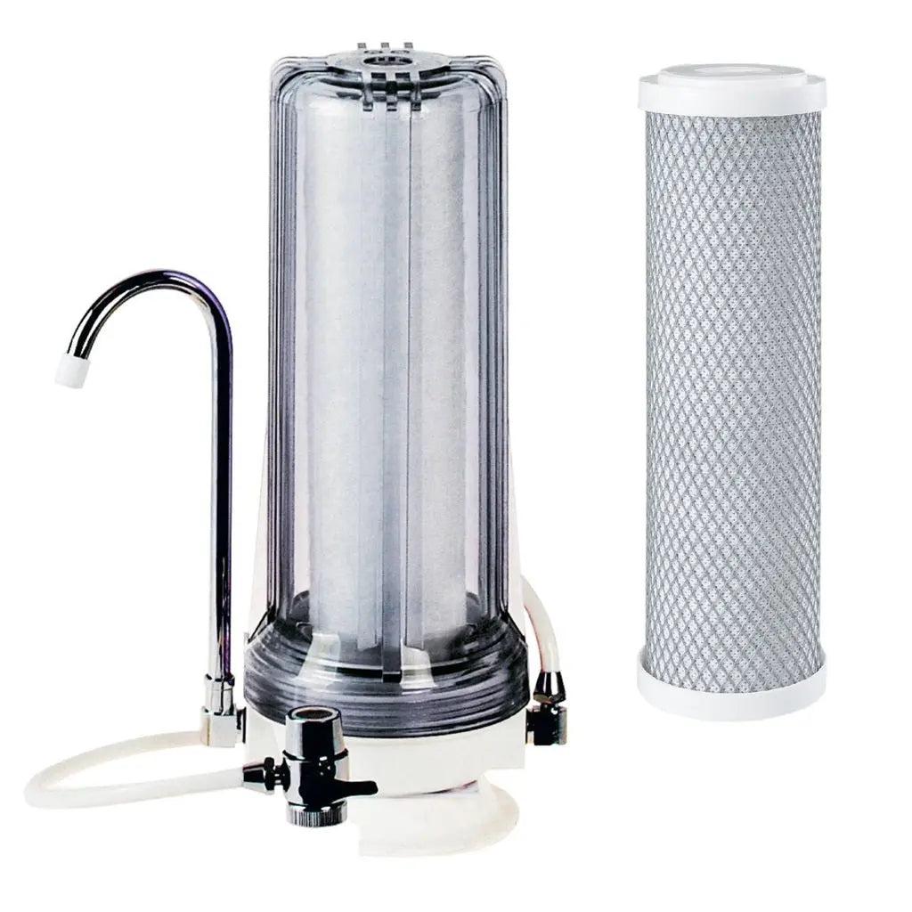 White Countertop Carbon Chlorine Fluoride Filter Sentry Water Filters

single clear housing standard carbon block