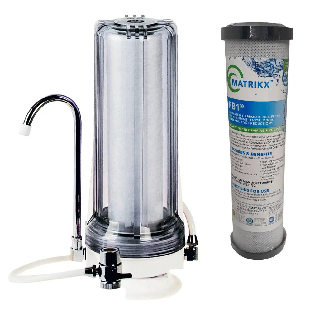 White Countertop Carbon Chlorine Fluoride Filter Sentry Water Filters
single clear housing Matrikx PB1 0.5 micron carbon block