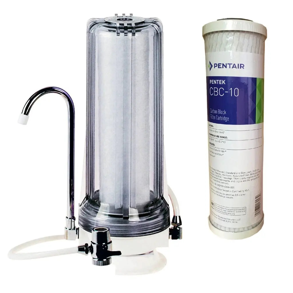White Countertop Carbon Chlorine Fluoride Filter Sentry Water Filters
single clear housing Pentek CBC-10 0.5 micron carbon block