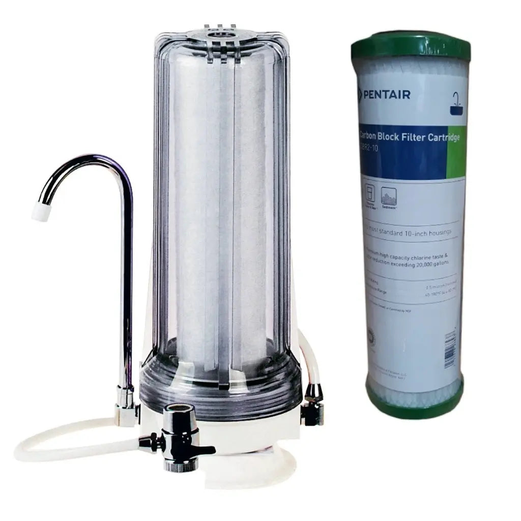 White Countertop Carbon Chlorine Fluoride Filter Sentry Water Filters
single clear housing Pentek CBR2-10 0.5 micron carbon block