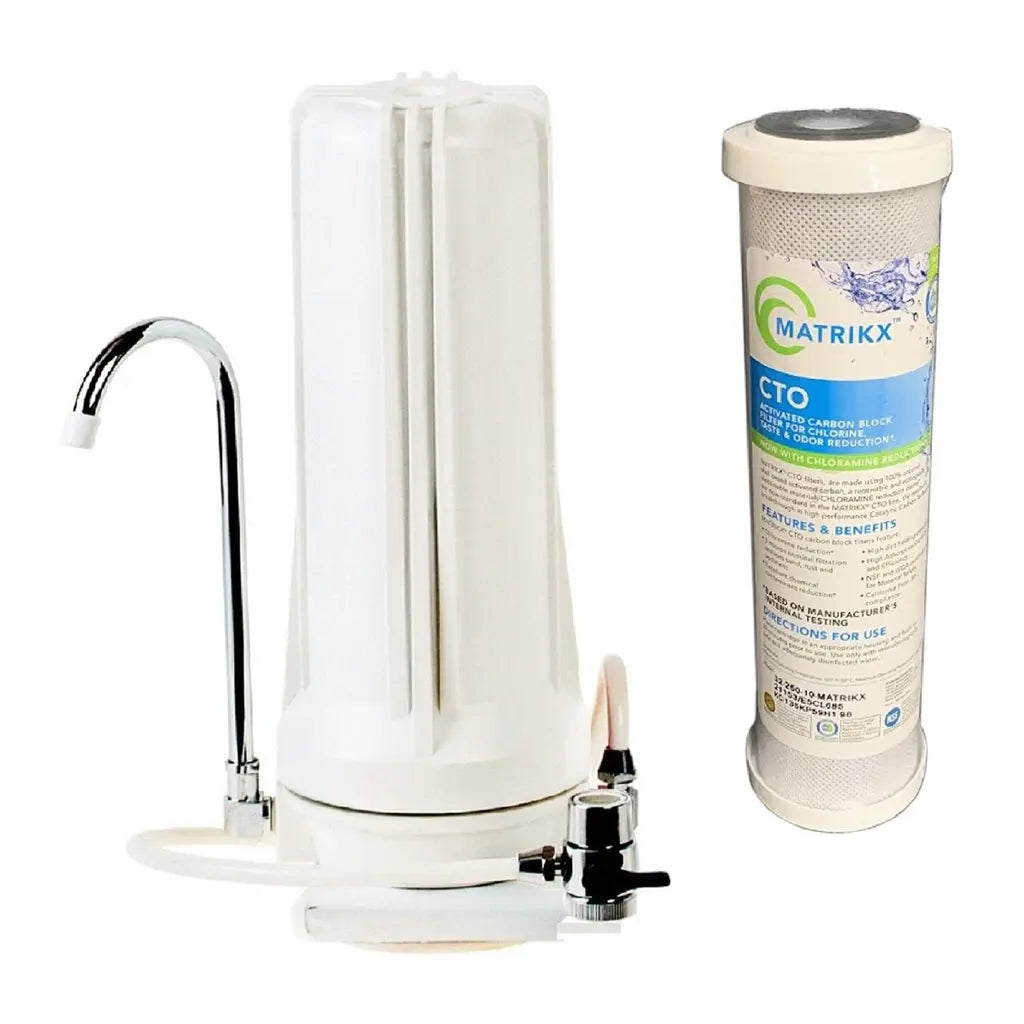 White Countertop Carbon Chlorine Fluoride Filter Sentry Water Filters
single white housing Matrikx CTO 5 micron carbon block