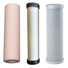 Load image into Gallery viewer, Replacement Triple Benchtop Countertop  Rainwater Tankwater sediment ceramic silver infused bacteria reducing carbon block filter Sentry Water Filters