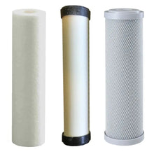 Load image into Gallery viewer, Replacement Triple Benchtop Countertop  Rainwater Tankwater zinc infused sediment ceramic sediment silver infused bacteria reducing carbon block filter Sentry Water Filters