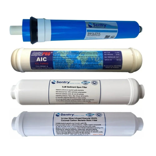 Sentry Water filters Replacement filter kit for the Premium Countertop Reverse Osmosis filter system CTRO-4P-N With RO membrane Antibacterial Nano Silver infused Carbon Block