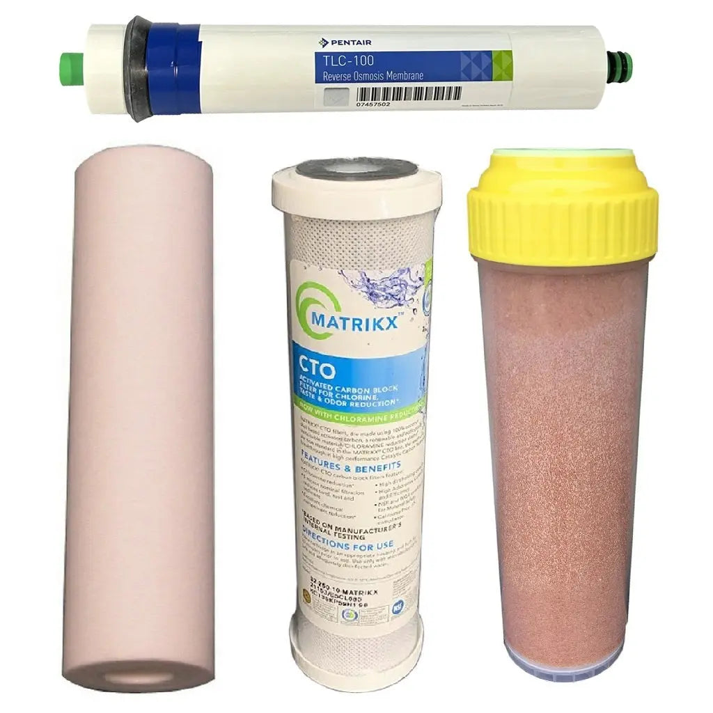 Sentry Water Filters Reverse Osmosis RO PRO DJ-5 high volume pre-filters with 100TLC Pentek Pentair membrane and resin cartridge 