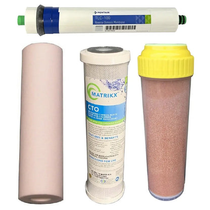 Sentry Water Filters Reverse Osmosis RO PRO DJ-5 high volume pre-filters with 100TLC Pentek Pentair membrane and resin cartridge 