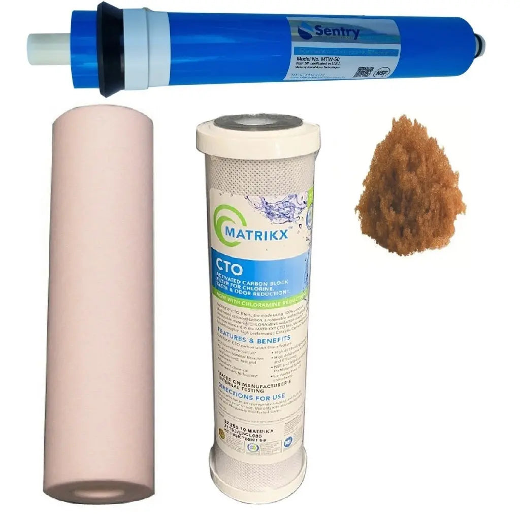Sentry Water Filters Reverse Osmosis RO PRO DJ-5 high volume pre-filters with 50gpd membrane and one resin refill no cartridge included