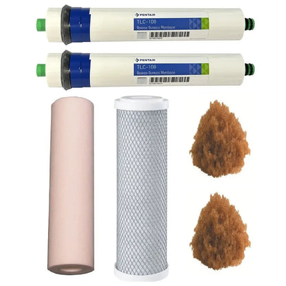 Sentry Water Filters Reverse Osmosis RO PRO DJ-5 standard volume pre-filters with two 100TLC Pentek Pentair membranes and two resin refills. Cartridge not included