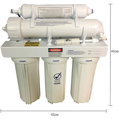 Dimensions of Sentry Water Filter 7-Stage RO unit. Height is 45cm, width is 42cm and depth is 16cm.