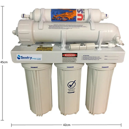 Sentry Water Filters RO Reverse Osmosis stage 5 USA with dimensions 45cm in height, 42cm in width, and 16cm in depth.