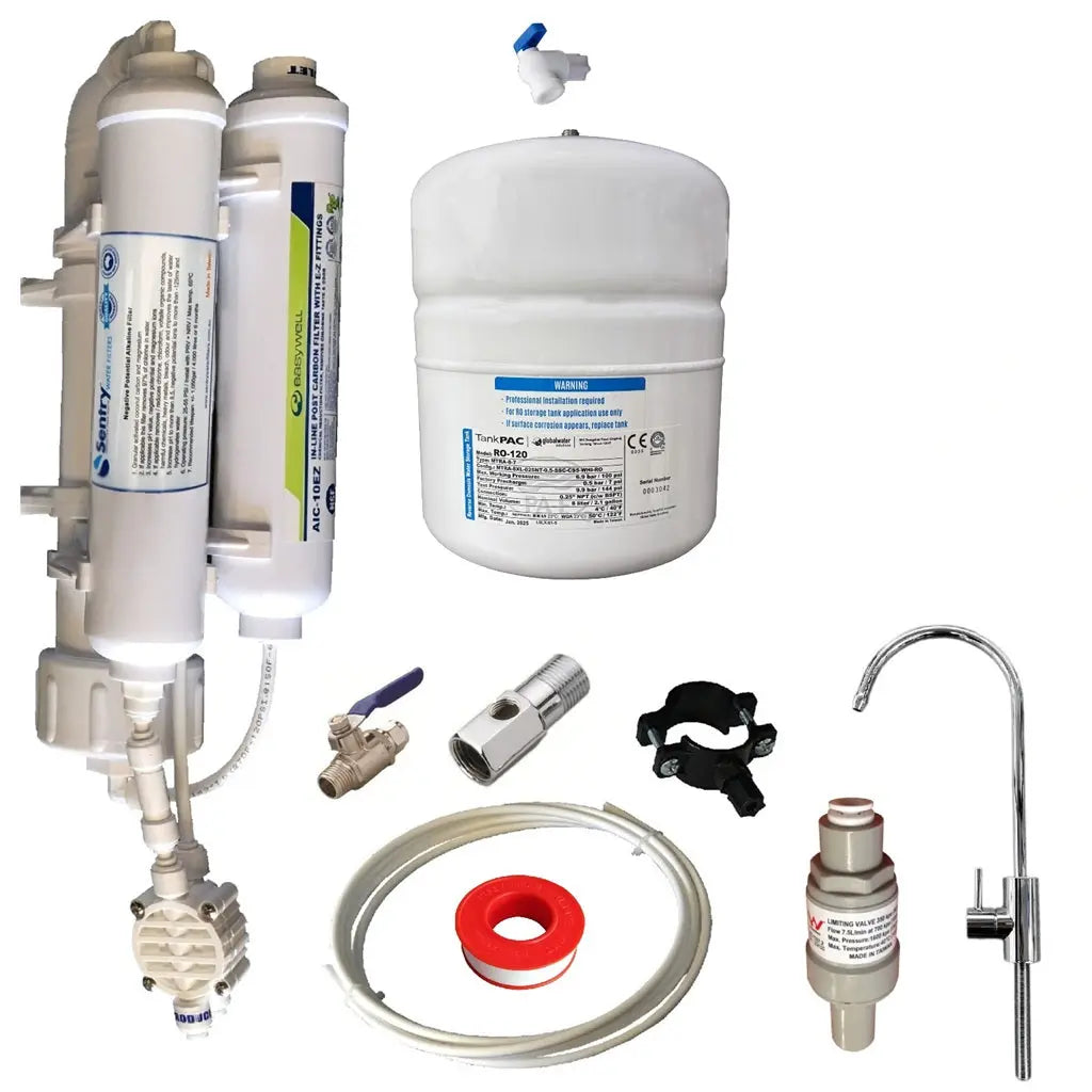 Sentry Water Filters ROI compact in-line filtration system complete installation kit image with ONE 5L reverse osmosis pressurised water tank