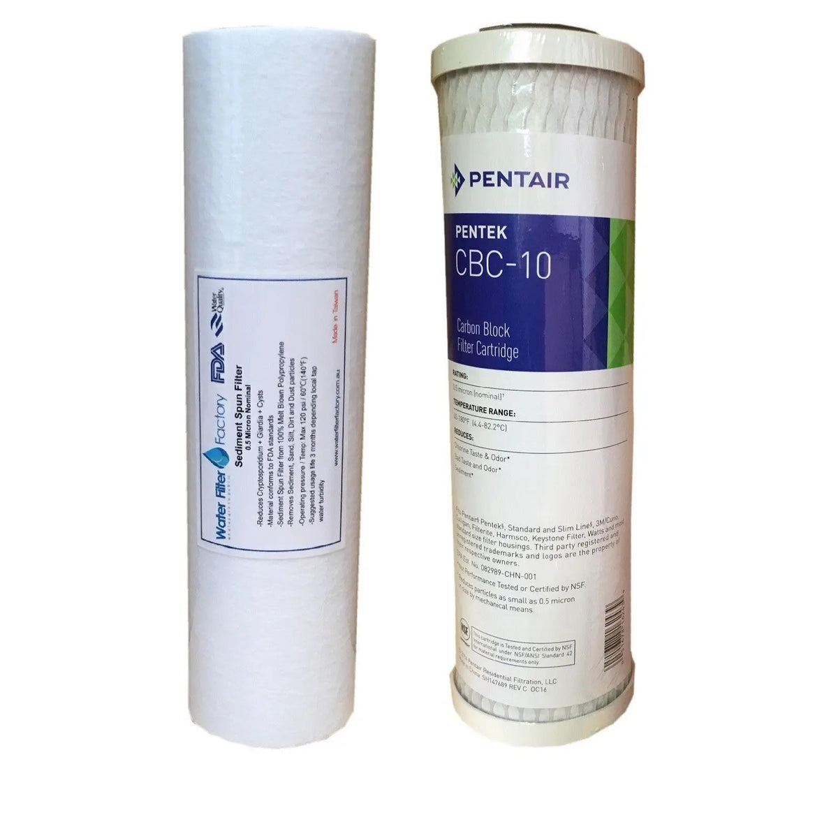 0.5 Micron Pentek CBC-10 Carbon Block Filter + 0.5uM Sediment Water Filters