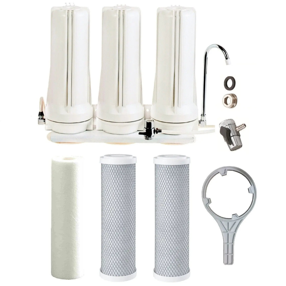 Water Filter Counter | Bench Top + 3x Filters | Sediment + Carbon CT-3-SCC