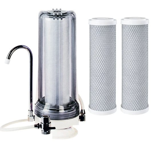 Water Filter Tinted Bench Top Countertop 2x 0.5uM Carbon Block Filters CT-1-C.5