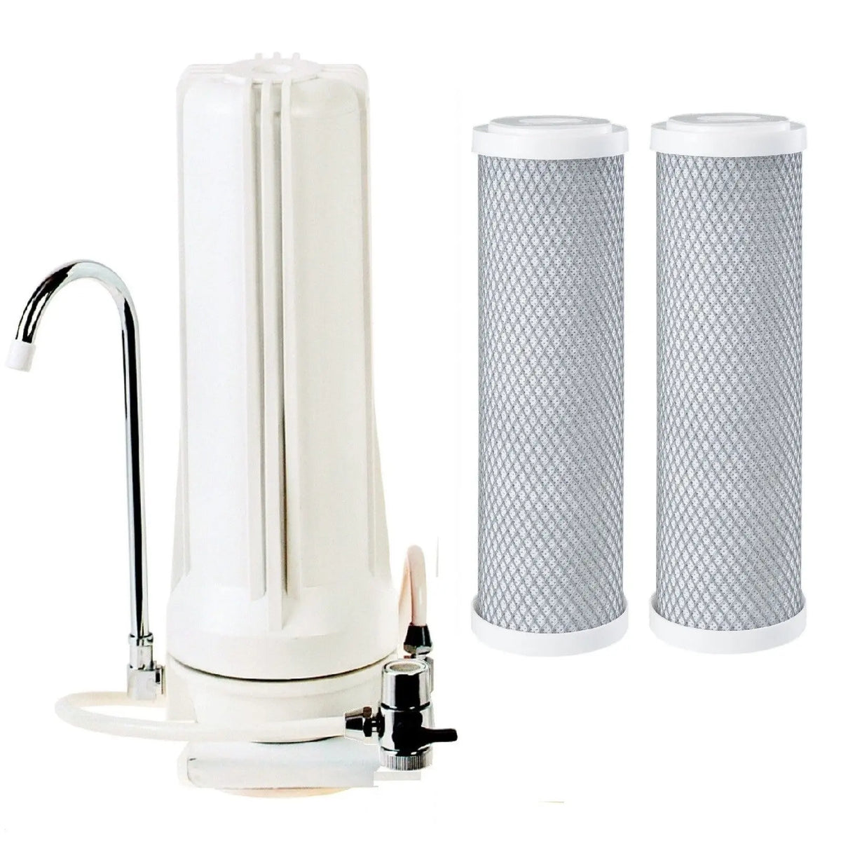 White Bench Counter Top Water Filter + 2x 0.5uM Coconut Carbon Filters CT-1-C.5