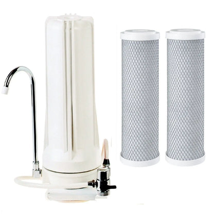 White Bench Counter Top Water Filter + 2x 0.5uM Coconut Carbon Filters CT-1-C.5