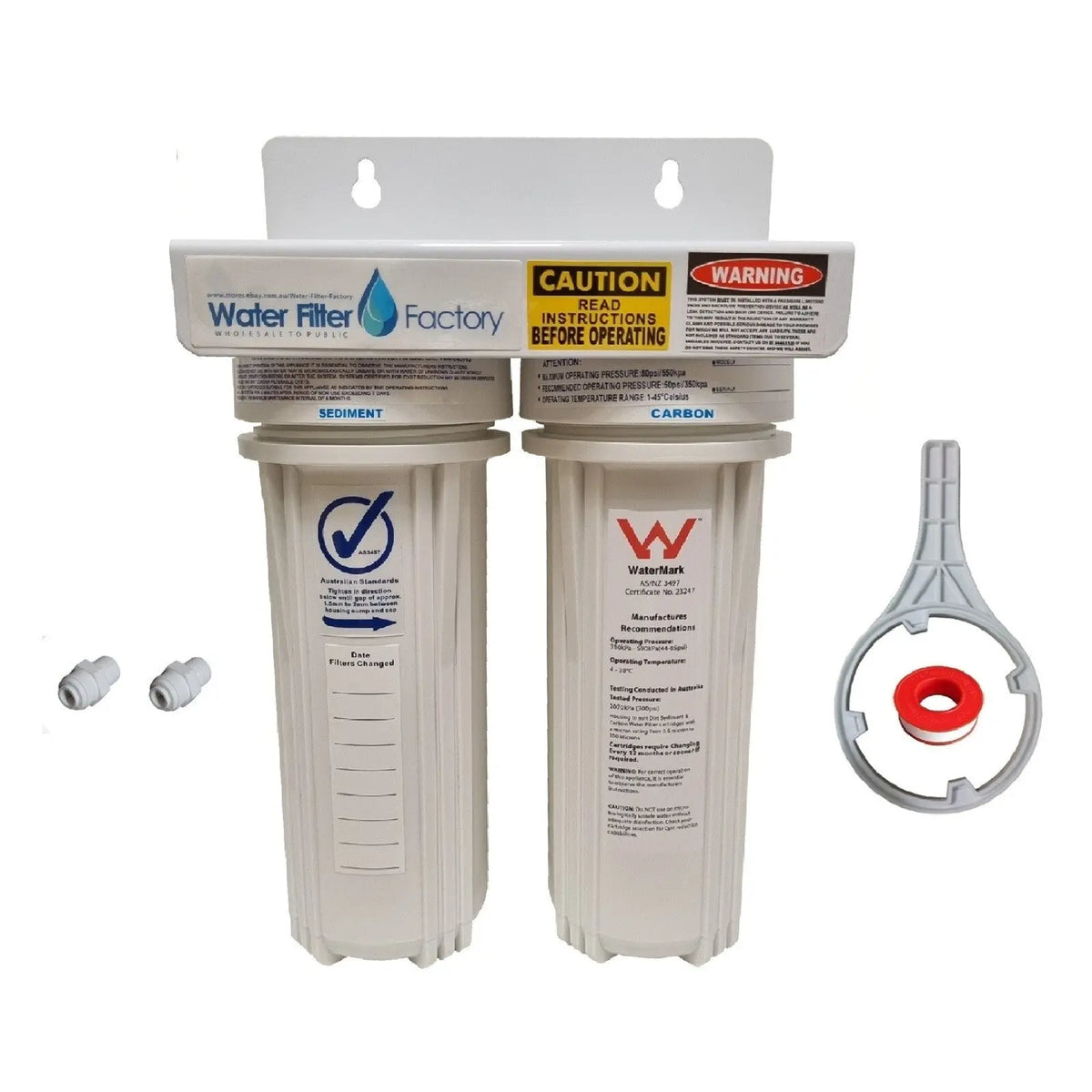 Twin Water Filter Undersink Dual Housings 1/4" Port + Connectors NO FILTERS US-2
