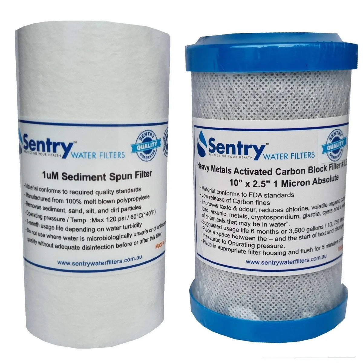 5x2.5 Water Filters | 1uM Spun + 0.5uM Sentry Metals CBC-5 Carbon Caravan Filter