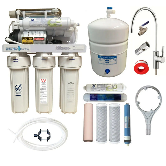 Reverse Osmosis 7-Stage 100GPD Water Filter UV RO Booster Pump Filters ROP-7-MGU