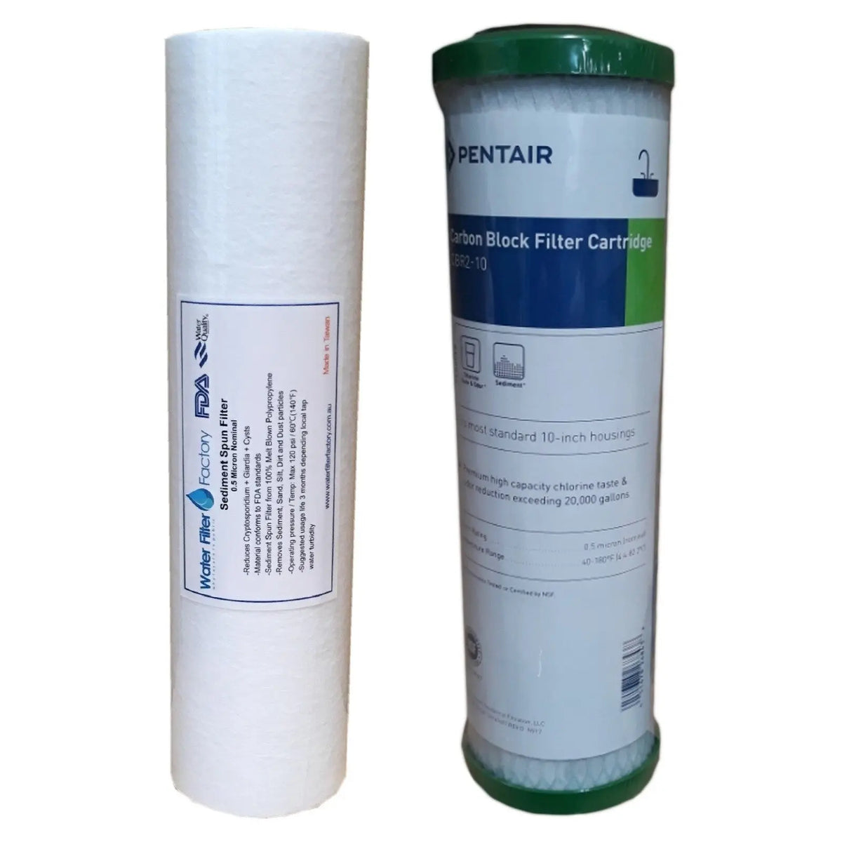 0.5uM Pentek CBR2-10 High Volume Carbon Chlorine Water Filters + 0.5uM Sediment