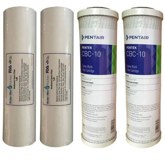 0.5 Micron Pentek CBC-10 Carbon Block Filters + 1uM Spun Sediment Water Filter