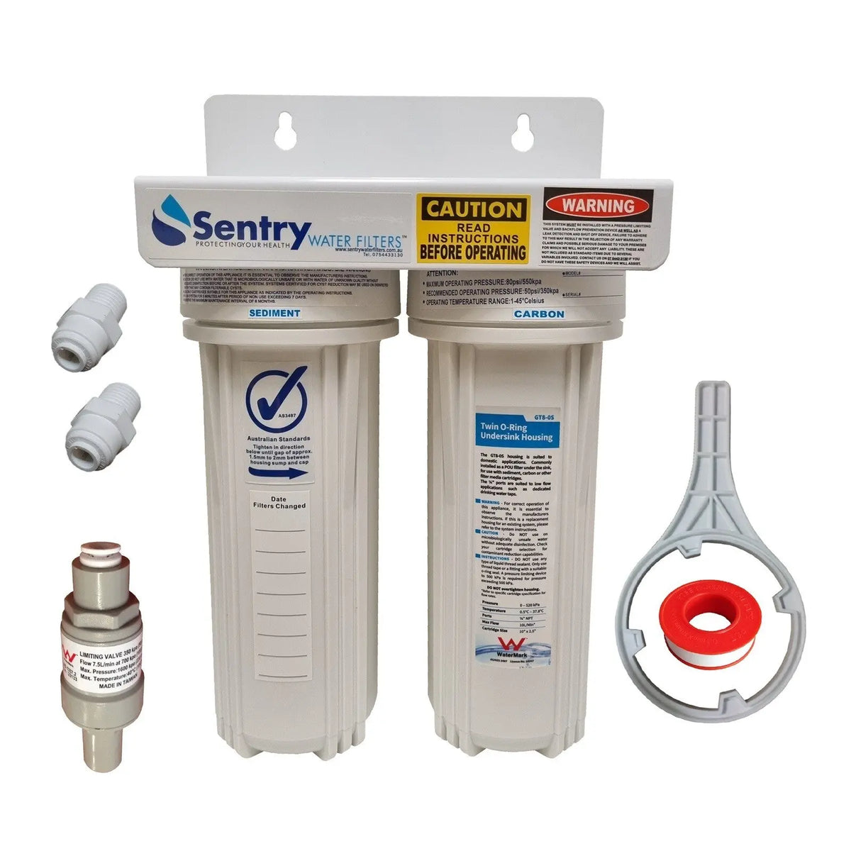 Twin Under Sink Water Filter Double Housing 1/4" Ports + PRV | NO FILTERS US-2