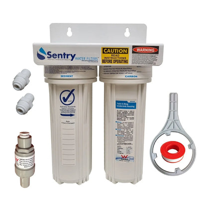 Twin Under Sink Water Filter Double Housing 1/4" Ports + PRV | NO FILTERS US-2