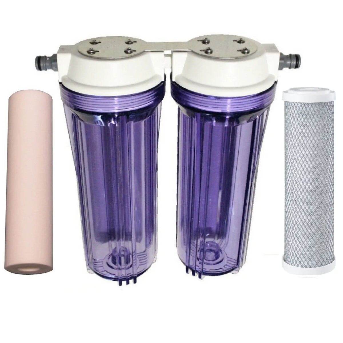 Clear Twin Caravan, Boat + Camping Water Filter + Hose Connector + 0.5uM Filters