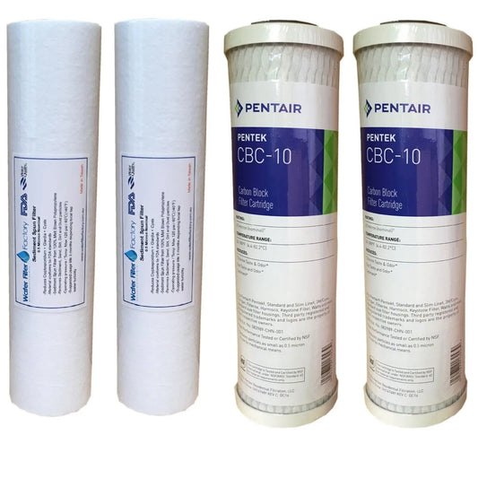 0.5 Micron Pentek CBC-10 Carbon Block Filters + 0.5uM Spun Sediment Water Filter