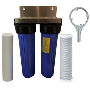 Big Blue 20 Inch 20x4.5 tank Water Filter With Spun Sediment And Carbon And Spanner Stainless Bracket