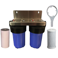 Load image into Gallery viewer, Big Blue Dual 10x4.5 with Spun Sediment and Carbon Block Stainless Bracket Sentry