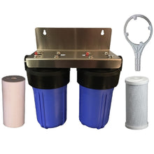 Load image into Gallery viewer, BB10 big blue dual 10x4.5 tank water filter twin sediment spun
