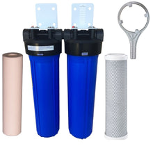 Load image into Gallery viewer, BB20 bug blue dual 20x4.5 tank water filter spun sediment carbon
