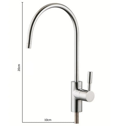 Modern stainless style faucet with dimensions 20cm height and 10cm depth