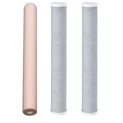 2x 20"x2.5" Coconut activated carbon block pre filters + 1x 20"x2.5" sedimentary filter