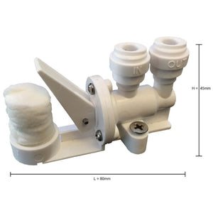 Leak stop device close AquaQ dimensions. 80mm length, 45mm height