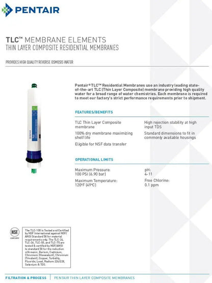 Pentek 100TLC membrane information sheet page 1