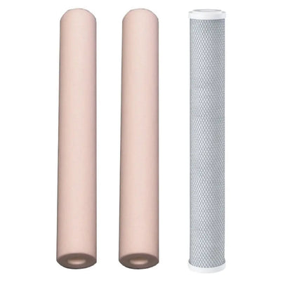 Two Big Blue Slimline Spun Sediment Filters And 1 Slimline Carbon Block Filter