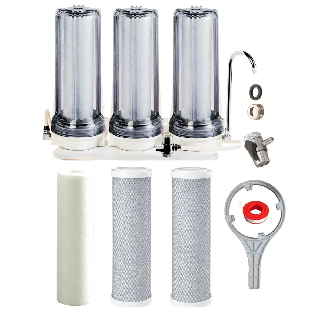 Benchtop water filter plus filters clear 3x