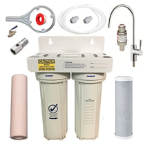 Load image into Gallery viewer, Dual under sink water filter with filters modern faucet tap install kit