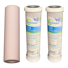 Load image into Gallery viewer, Sentry pre-filter packs, one sediment spun filter and two Matrikx CTO carbon block filters high volume