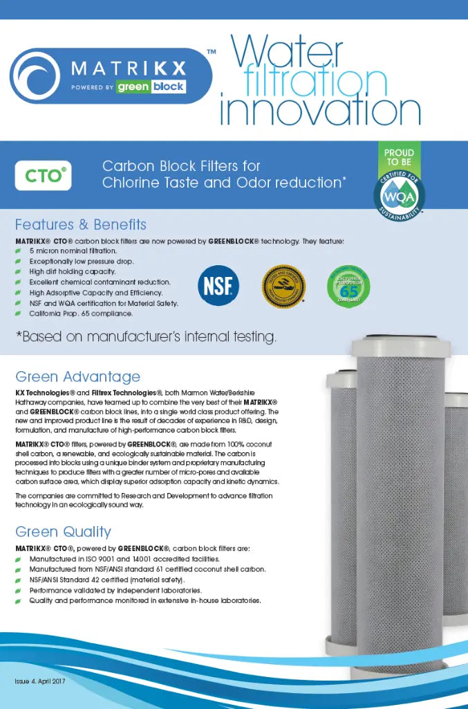 Matrikx KX CTO chloramines chlorine cabon filters page one