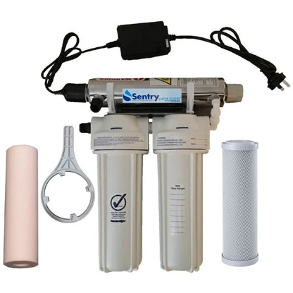 Tank full flow under sink water filter UV filter sediment carbon