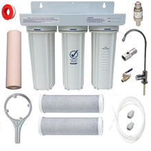 Load image into Gallery viewer, Triple undersink water filter with modern faucet tap install kit