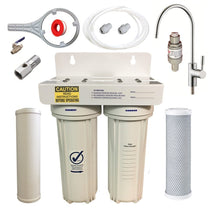Load image into Gallery viewer, US2 dual under sink water filter with ceramic filters and modern faucet rap installation kit