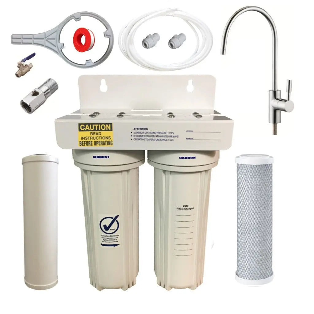 US2 dual under sink water filter with ceramic filters modern faucet tap installation kit full