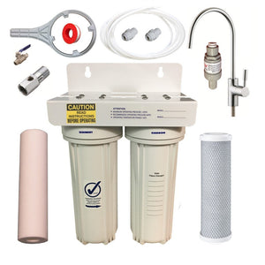 US2 Dual undersink water filters with modern faucet tap install kit full